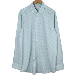NWT Perry Ellis Light Blue Print Tech Slim Fit Button Down Dress Shirt Size XL